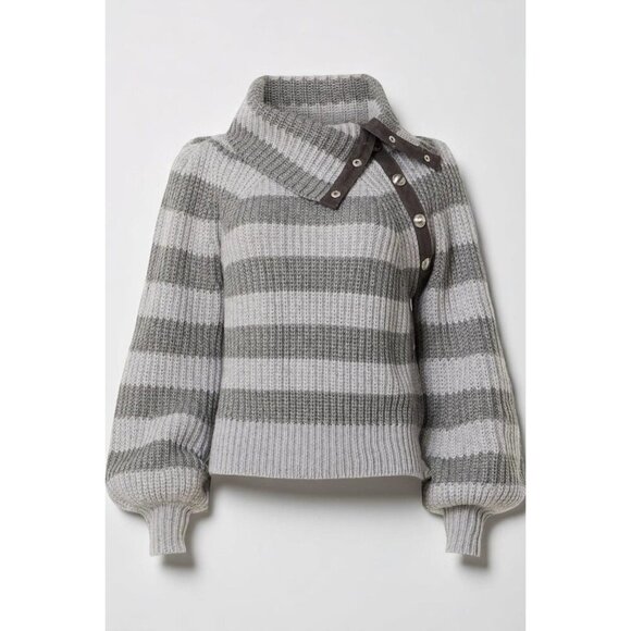 10 Crosby Derek Lam Sweaters - Derek Lam 10 Crosby Gray Striped Button Neck Sweater Ribbed Knit Small